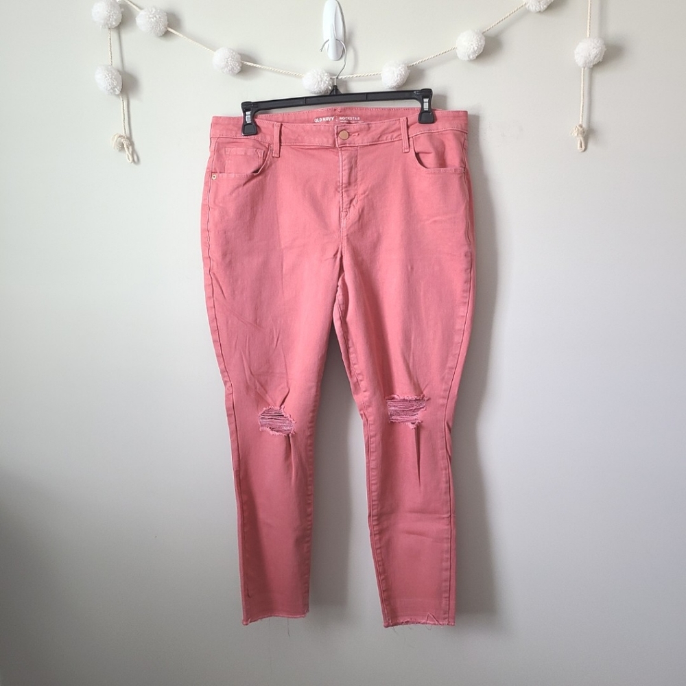 Old Navy Coral Distressed Skinny Jeans Size 18 - Picture 1 of 9